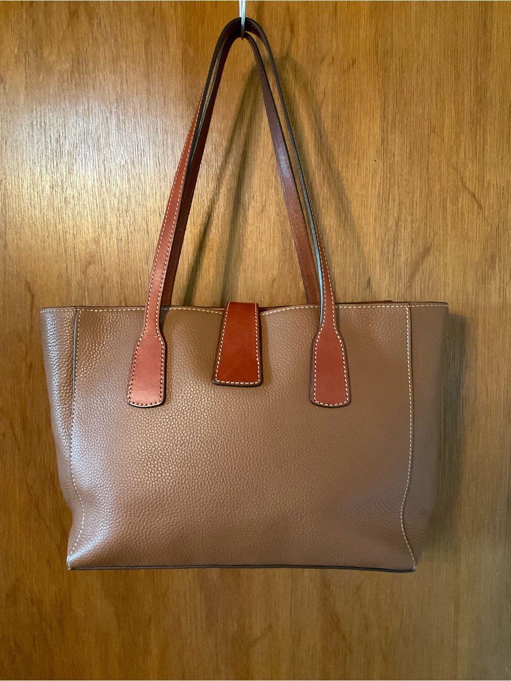Dooney & Bourke Brown Leather Tote with Gold Buckle - Picture 2 of 10